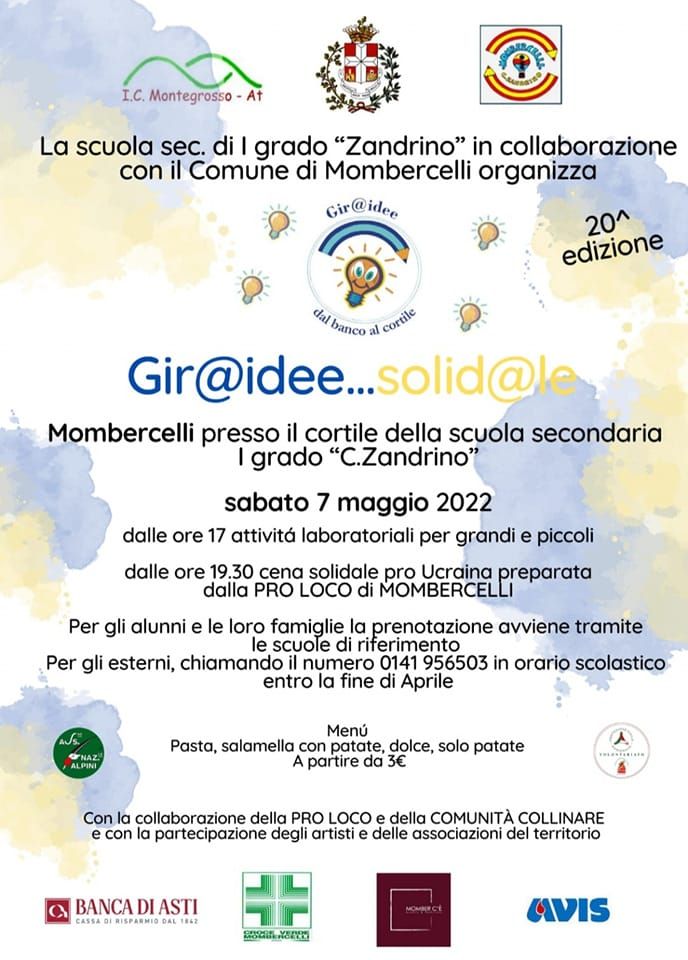 Il 7 maggio a Mombercelli torna in presenza l'evento &quot;Gir@idee...solid@le dal banco al cortile&quot;