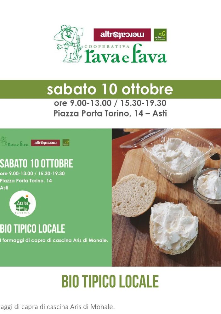 Da NaturaSì di piazza Porta Torino ad Asti sabato 10 ottobre i formaggi di Cascina Aris di Monale
