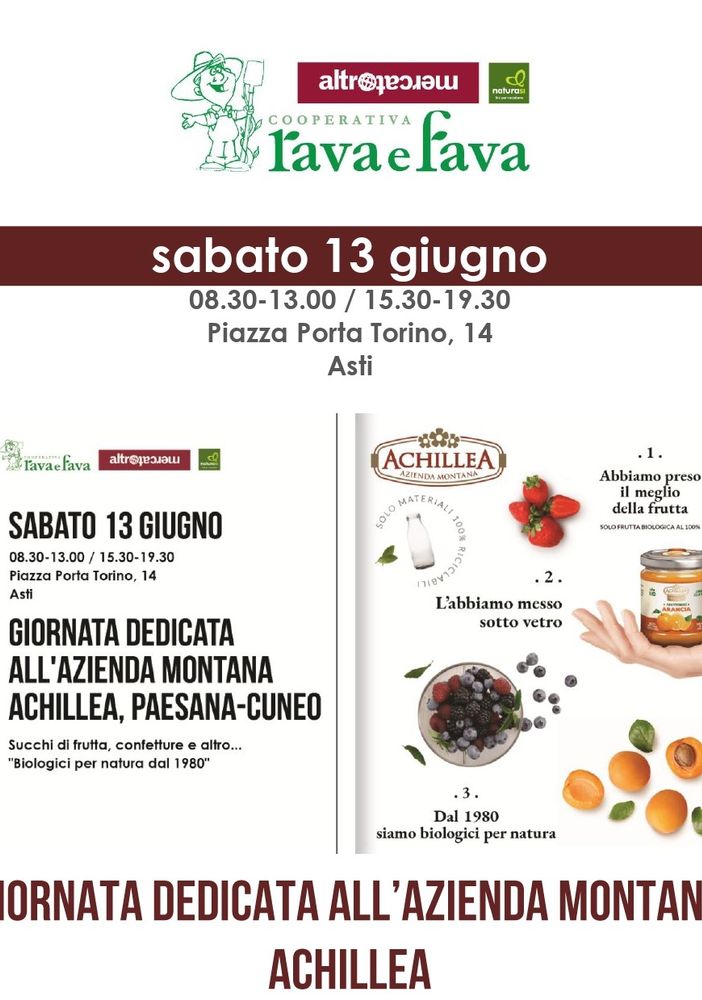 Succhi di frutta, marmellate biologiche di grande qualità, nella giornata dedicata ad Achillea