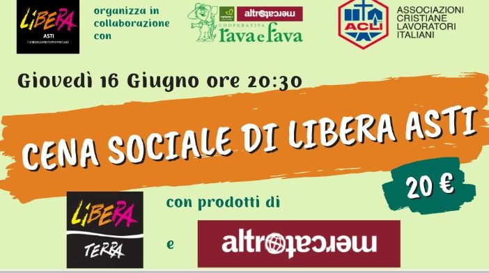 Libera chiude l'anno sociale e lo farà al Foyer delle famiglie in collaborazione con Altromercato, Rava e Fava, Naturasì, Acli