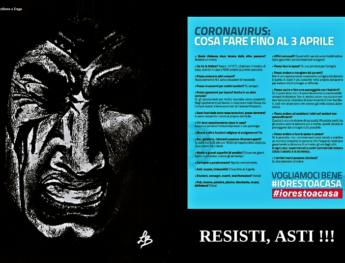 &quot;Resisti, Asti!&quot;: l'arte al servizio dell'informazione. I disegni di un astigiano diventano cartelli anti Coronavirus (FOTOGALLERY)