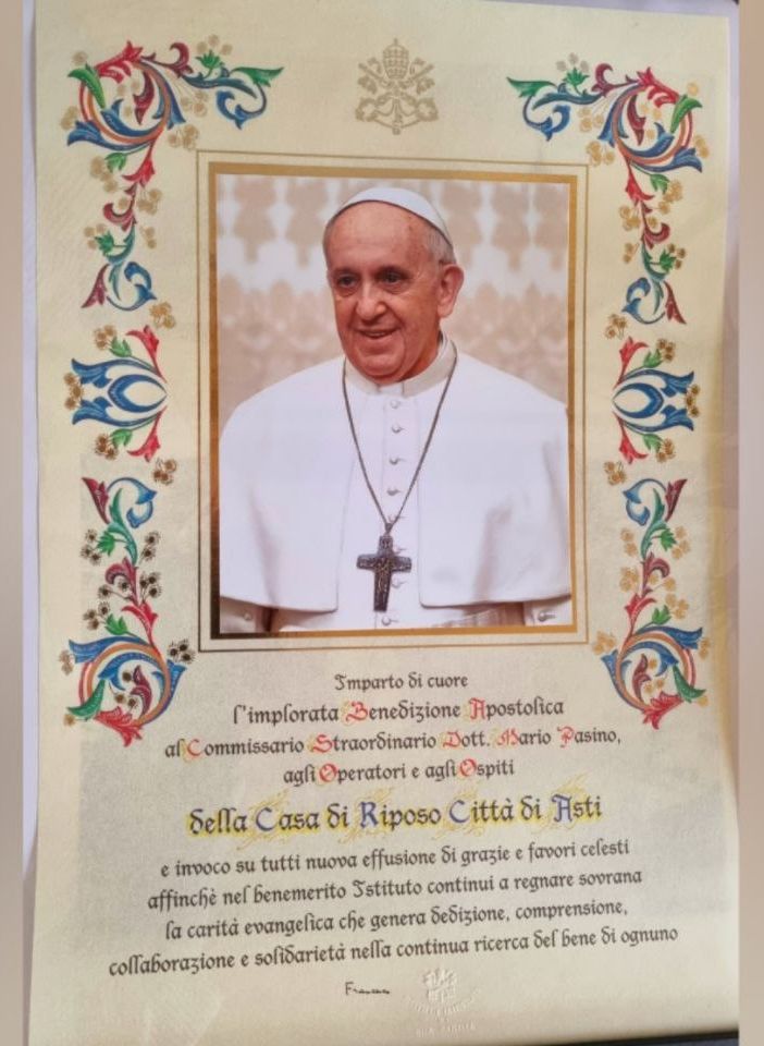 La benedizione papale giunta ieri alla Casa di riposo Città di Asti