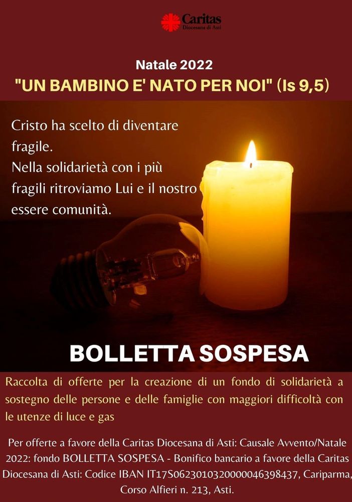Raccolta fondi Caritas per aiutare chi è in difficoltà nel pagare le bollette di luce e gas