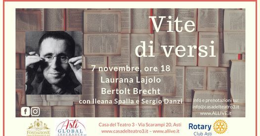 Domenica per &quot;Vite di versi&quot; al centro la figura di Bertolt Brecht, con Laurana Lajolo