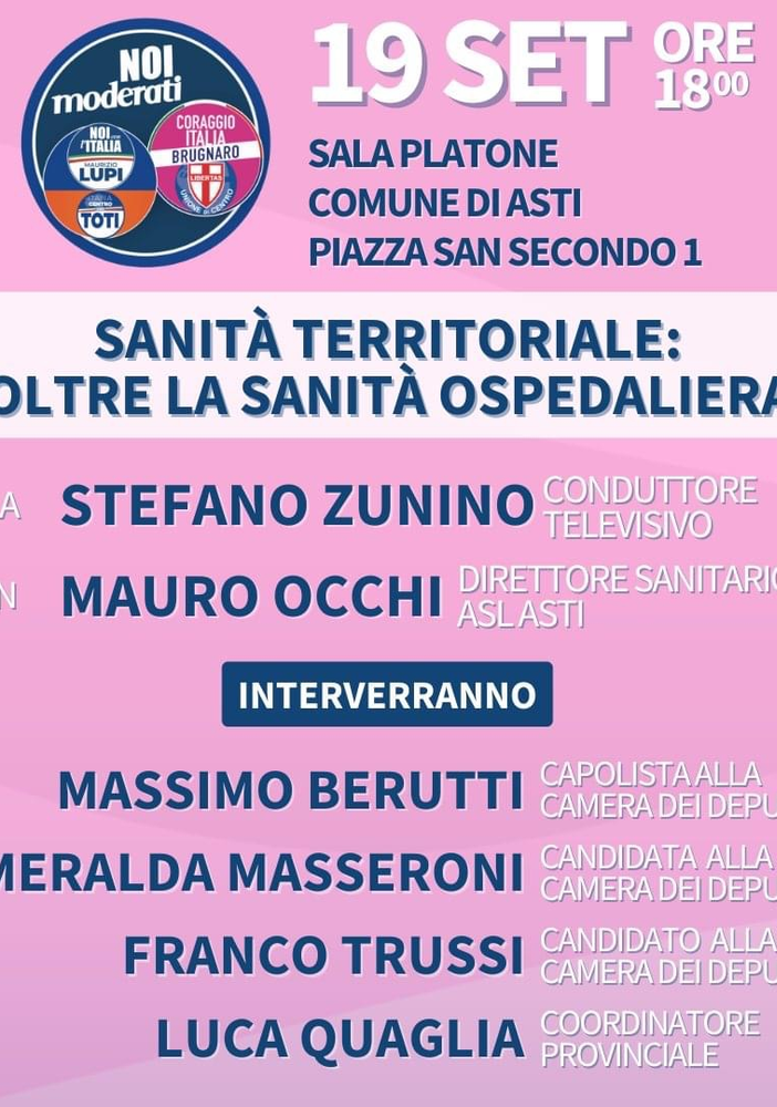 Agenda elettorale: in Sala Pastrone oggi &quot;Sanità territoriale oltre la sanità ospedaliera&quot;