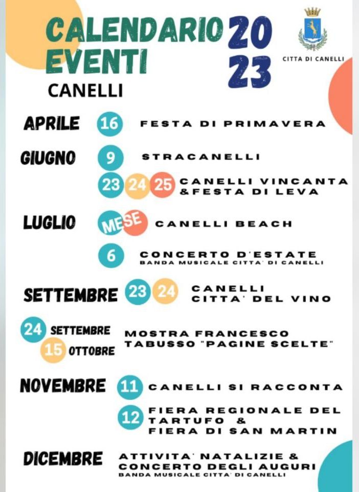Il calendario di eventi canellesi in programma nell'arco del 2023