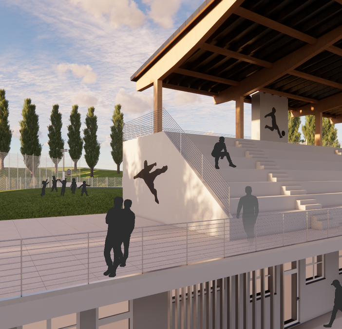 Un render che mostra come sarà la futura tribuna
