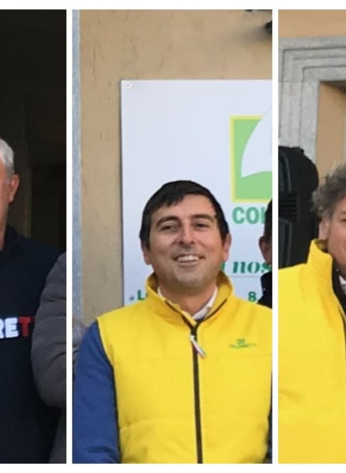 Nel collage fotografico, da sinistra a destra, il presidente di Coldiretti Asti Marco Reggio, il direttore Diego Furia e il vice direttore Luigi Franco