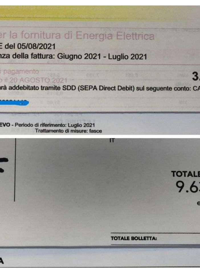Il raffronto tra le bollette della luce di luglio 2021 e luglio 2022