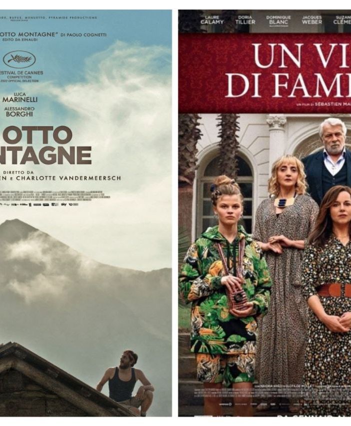 Collage con le locandine di &quot;Le otto montagne&quot; e &quot;Un vizio di famiglia&quot;
