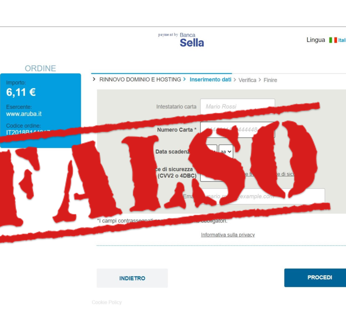 Il sito civetta utilizzato dai truffatori per cercare di carpire i dati bancari dei destinatari della mail