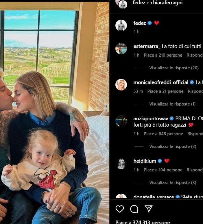 Lo screenshot dell'immagine postata su Instagram da Chiara Ferragni