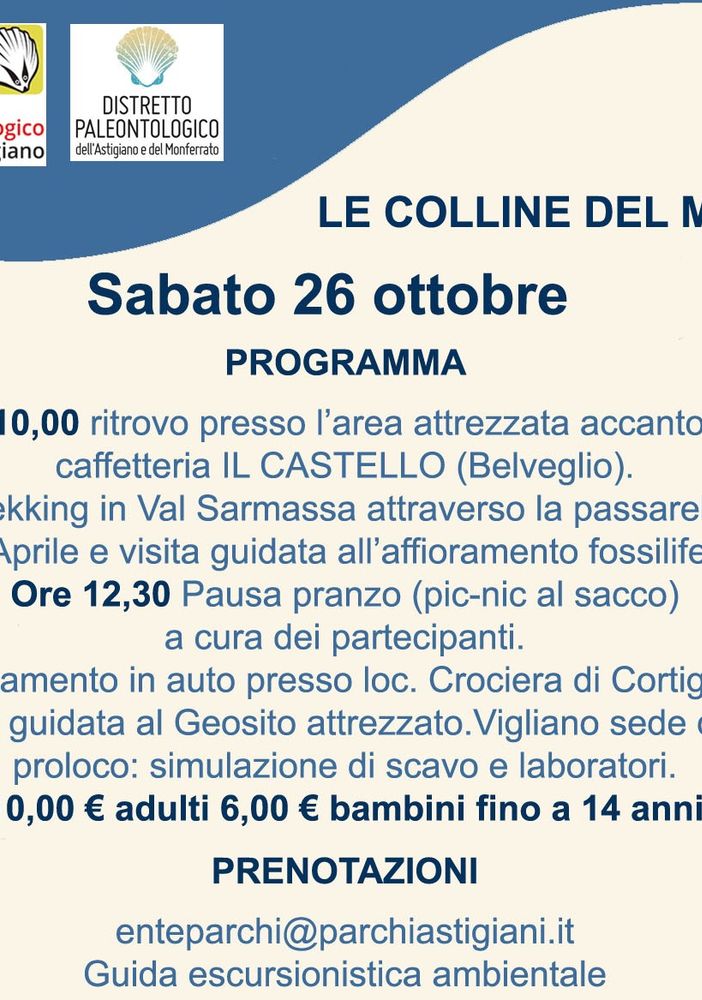 Il Parco Paleontologico di Asti organizza a Belveglio una giornata all'insegna della paleontologia