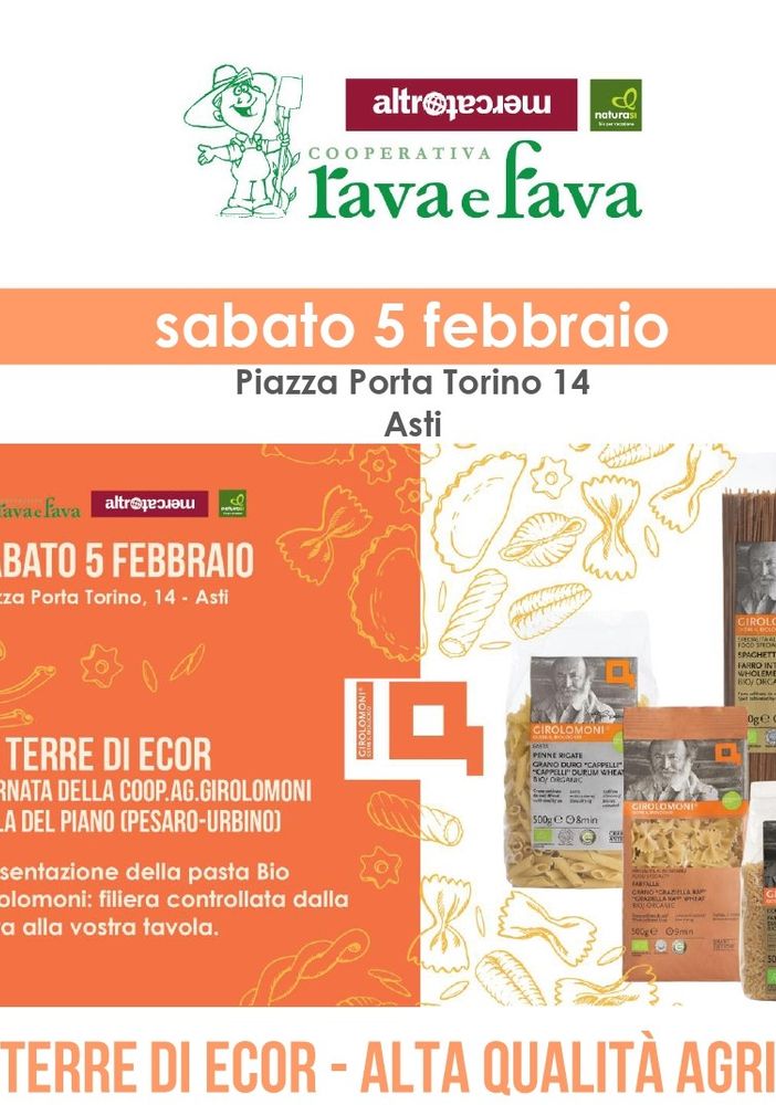Al NaturaSì di Asti per 'Le terre di Ecor', arriva la pasta di grani antichi di Girolomoni