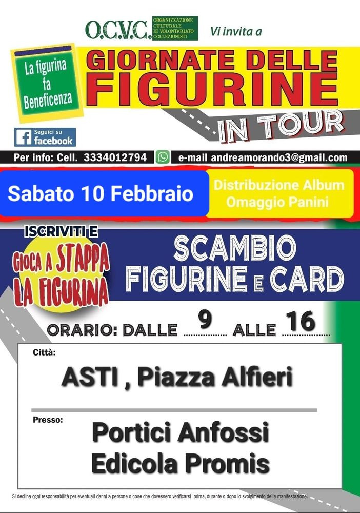 Figurine in tour ad Asti: album gratis e scambio sotto i portici di piazza Alfieri