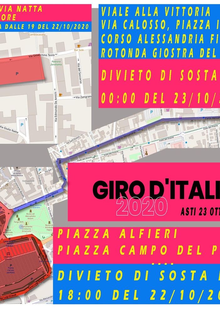 Tutti i cambiamenti alla viabilità in occasione dell’arrivo ad Asti del Giro d’Italia