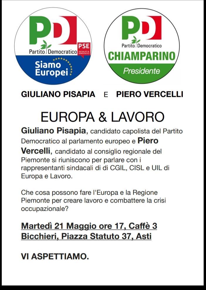 L'agenda elettorale di Piero Vercelli (PD): incontro con Giuliano Pisapia