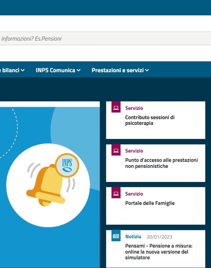 L'home page del sito dell'Istituto di previdenza