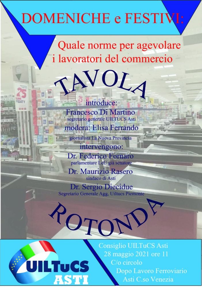 Locandina tavola rotonda sindacale sul lavoro la domenica e nei festivi