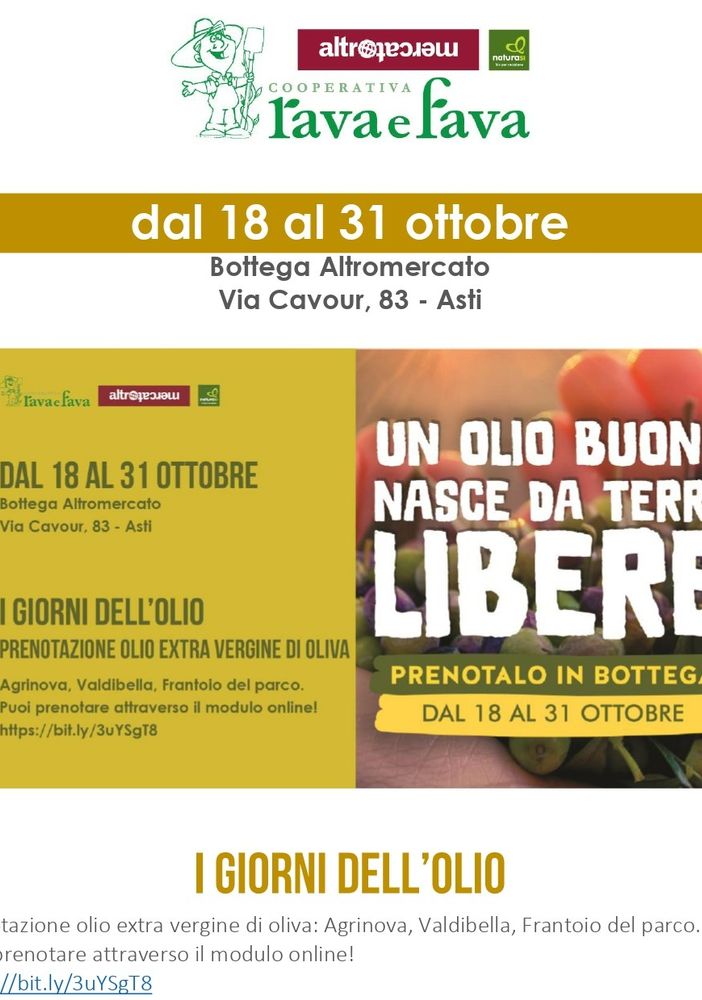 Alla bottega Rava e Fava di via Cavour ad Asti, si prenota l'olio extra vergine di oliva