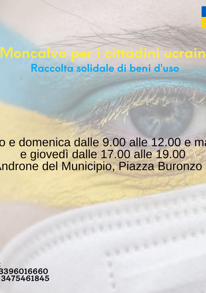 Moncalvo raccoglie, in Comune, materiale per famiglie ucraine arrivate in Piemonte