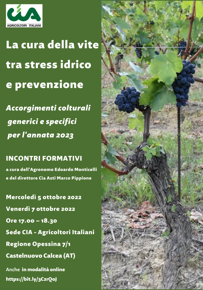 Al via un corso Cia sulla cura della vite tra stress idrico e prevenzione