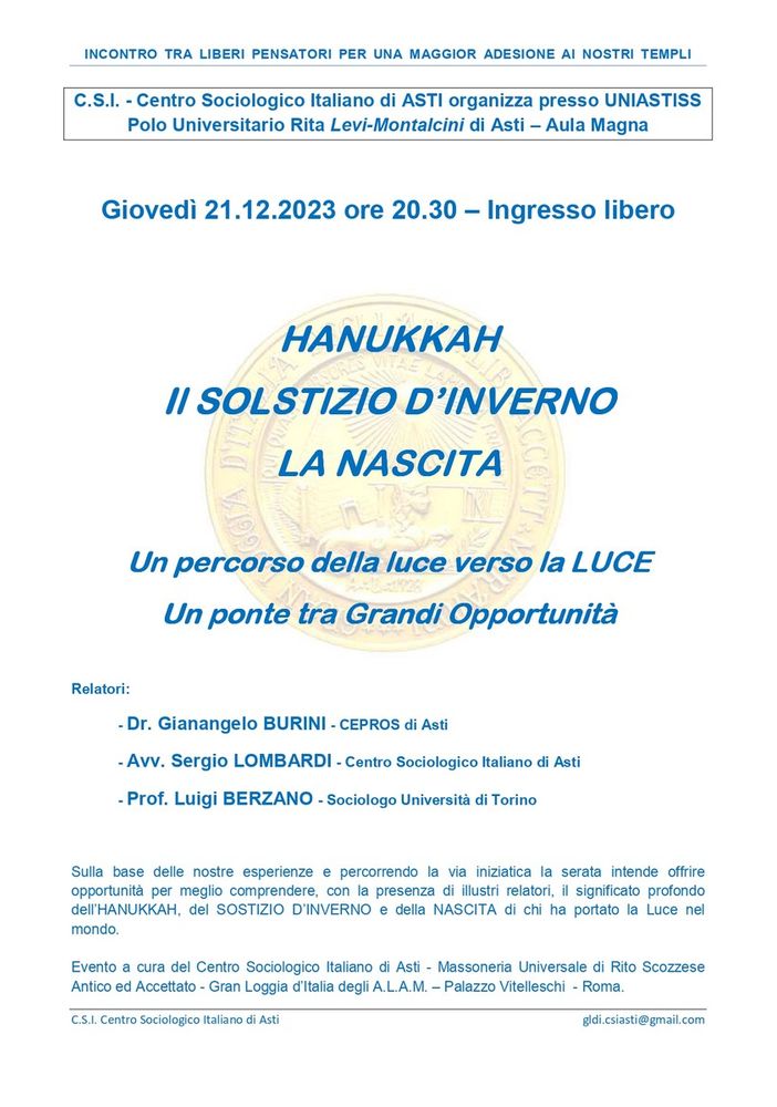 Asti: un convegno sulle feste della luce tra Hanukkah, solstizio e Natale