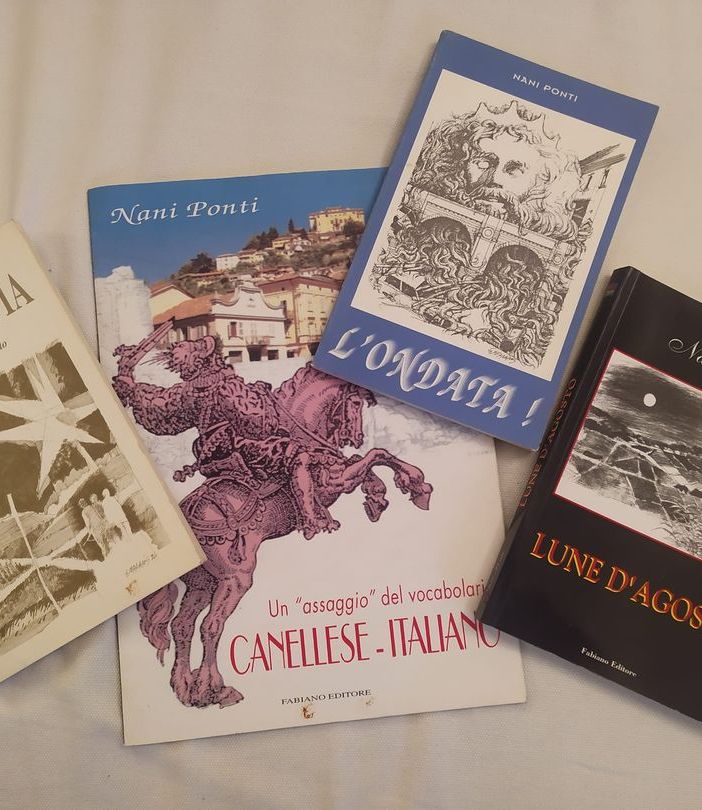 Alcuni dei libri scritti da Nani Ponte (immagine tratta dalla pagina Facebook &quot;Memoria Viva Canelli&quot;)