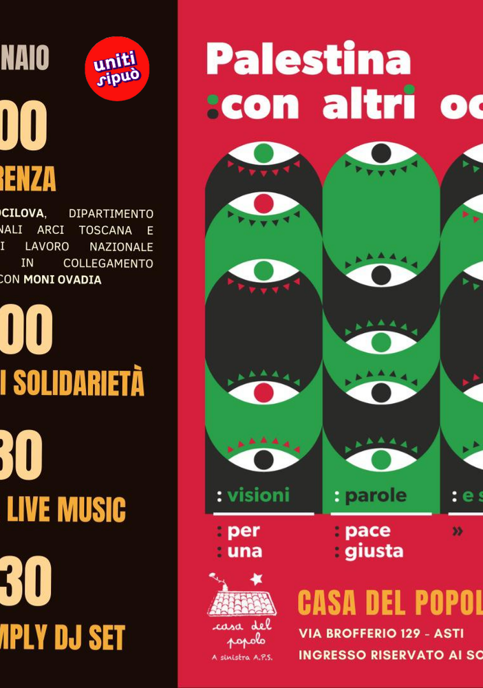 La Casa del Popolo ospiterà un'iniziativa di solidarietà per Gaza