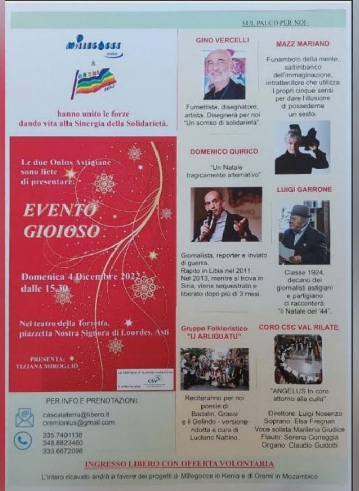 La locandina dello spettacolo il programma domenica 5 dicembre al teatro della Torretta di Asti