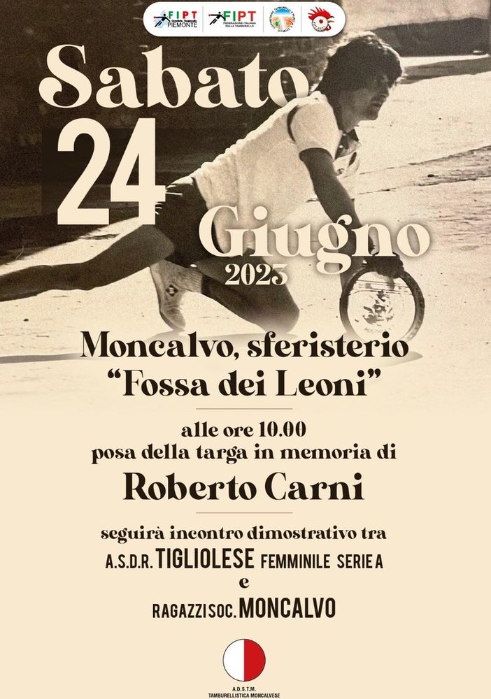Moncalvo, il 24 giugno la posa della targa in memoria del 're del tamburello' Roberto Carni