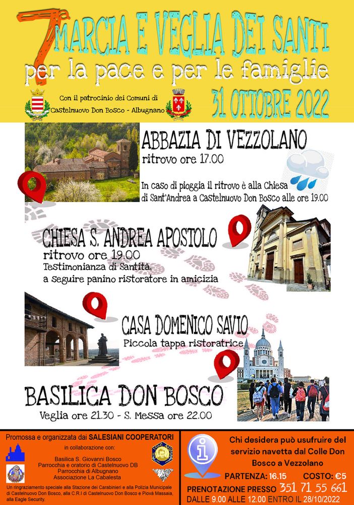Torna la 7 &quot;Marcia e veglia dei Santi per la pace e le famiglie&quot;, tra Vezzolano, Albugnano e Colle Don Bosco