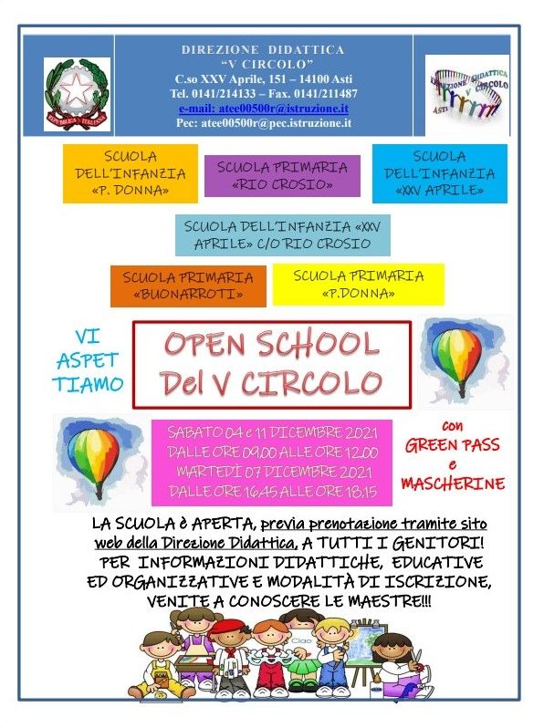 La locandina degli Open Days del V Circolo