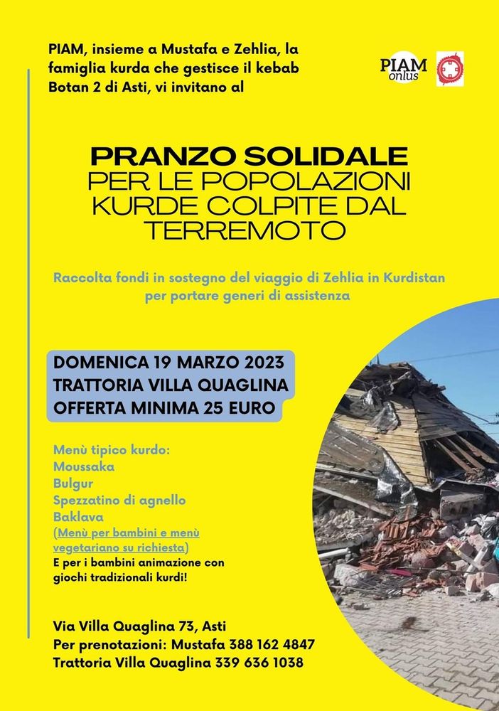 Pranzo kurdo solidale in sostegno alle popolazioni colpite dal terremoto