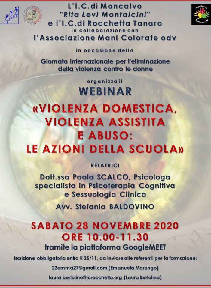 Violenza domestica, un webinar dell'Associazione Mani Colorate e delle scuole di Moncavo e Rocchetta