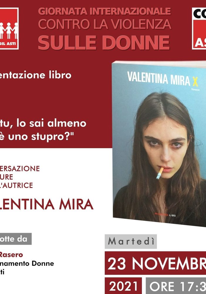 Ad Asti torna la scrittrice Valentina Mira con il suo libro &quot;X&quot; per la Giornata contro la violenza sulle donne