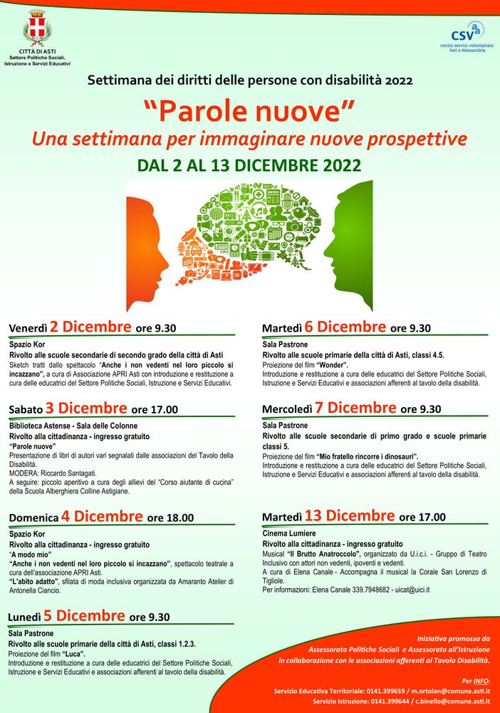Ad Asti la Settimana dei diritti delle persone con disabilità, dal 2 al 13 dicembre