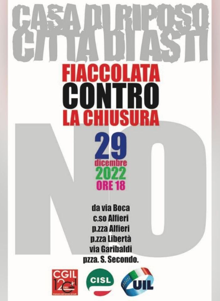 La locandina della fiaccolata per la Casa di Riposo di Asti
