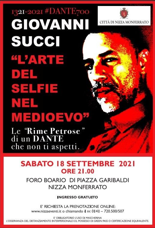 La locandina dello spettacolo &quot;L'arte del selfie nel Medioevo&quot; in programma a Nizza Monferrato