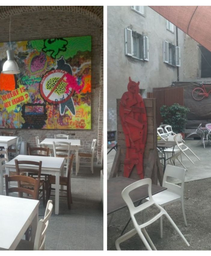 Nel montaggio fotografico, loggione e cortile del Diavolo Rosso