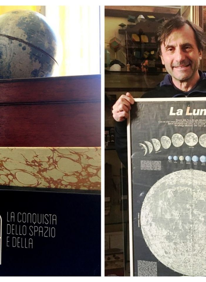 Il mappamondo di latta entrato quest'anno nel Museo e, a fine articolo, Tomalino con una mappa lunare del 1969