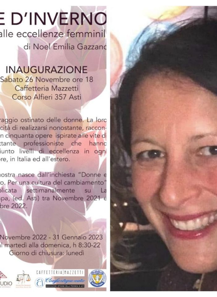 La locandina della mostra di Noel Emilia Gazzano (nella immagine di destra)