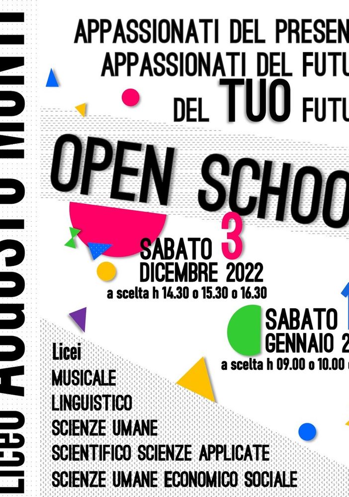 La locandina della giornata di Open School del Monti