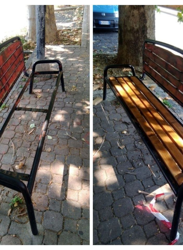 I lavori di riqualificazione in viale Pilone, non fermano il vandalo delle panchine