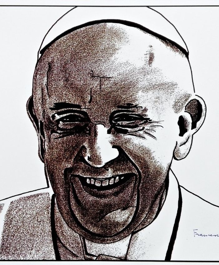 Il volto di Papa Bergoglio nella 'interpretazione' del disegnatore astigiano Lorenzo Barruscotto