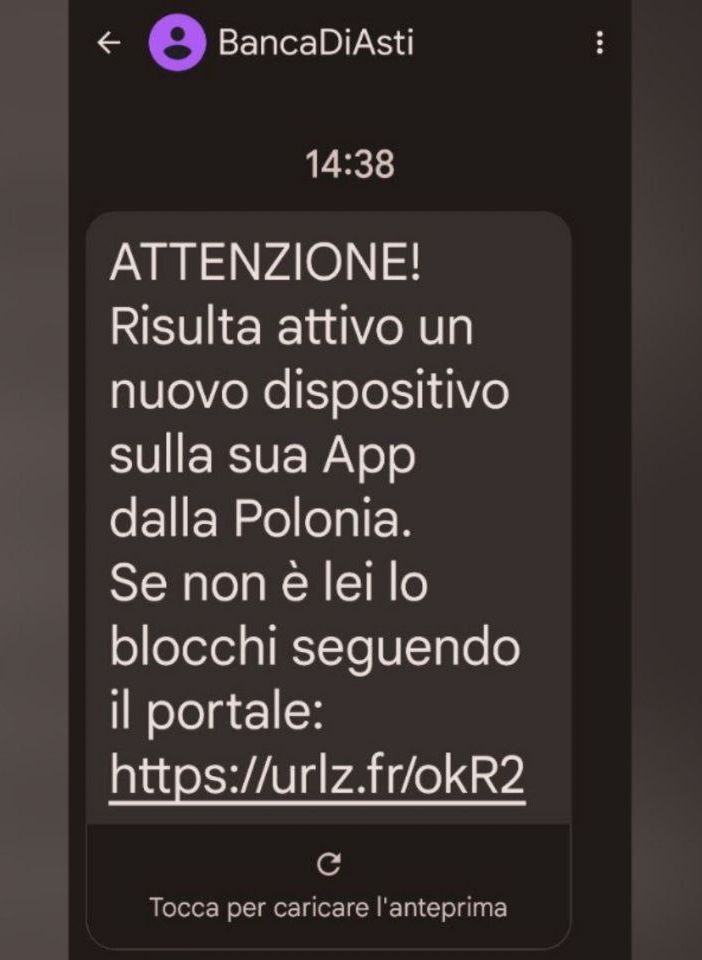 Falso SMS: “Il suo conto è a rischio”, ma è un tentativo di truffa