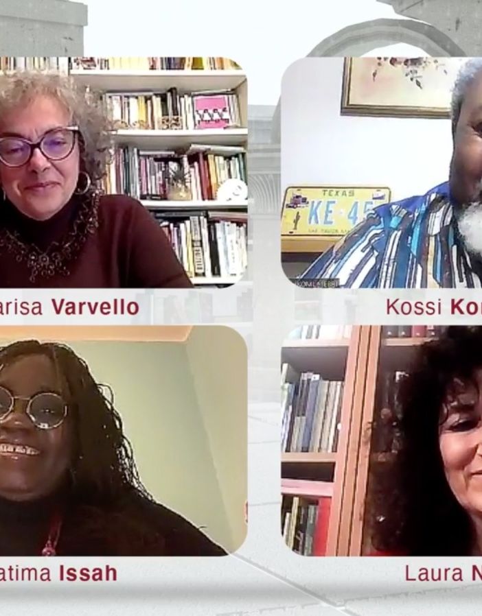 Un fermo immagine sul secondo evento con Marisa Varvello, Kossi-Komla Ebra, Fatima Issah e Laura Nosenzo