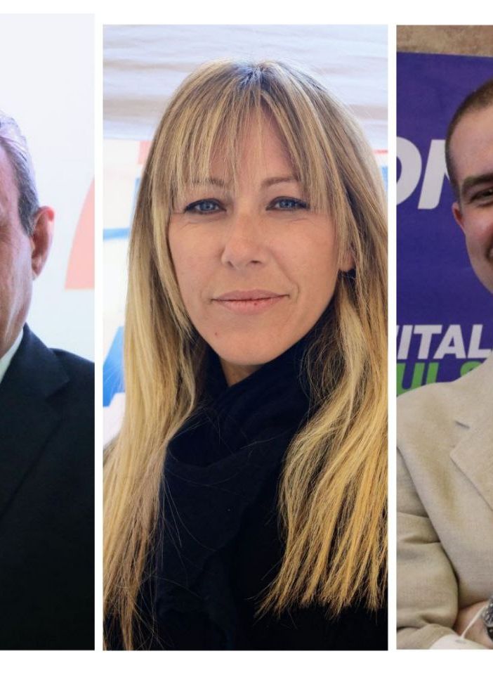 Nel collage fotografico, da sinistra a destra, i candidati sindaci di Asti Salvatore Puglisi, Chiara Chirio e Marco Demaria