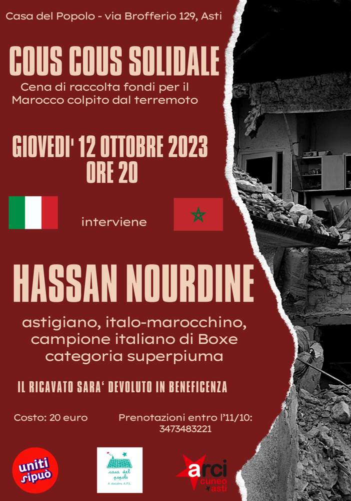 Asti è vicina al Marocco: cena di solidarietà per le vittime del terremoto con un super ospite