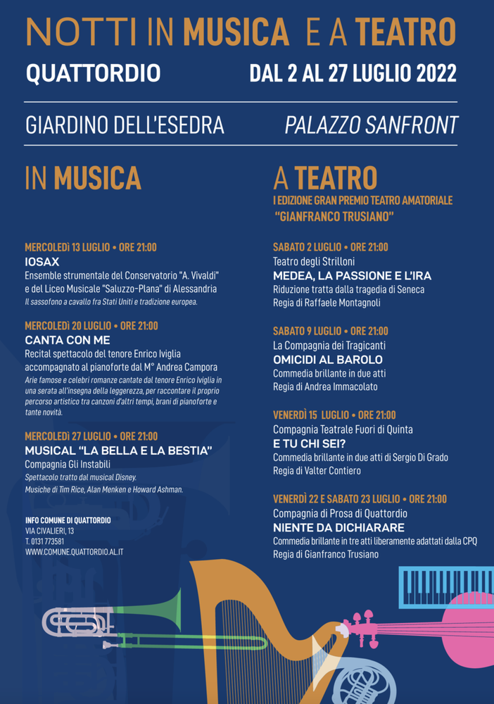 Parlerà anche astigiano la rassegna “Quattordio in Musica e a Teatro”, al via sabato 2 luglio